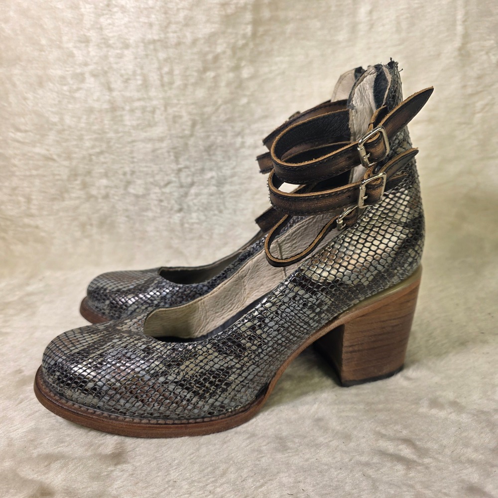 Freebird by Steven Randi Snakeskin Leather Ankle Strap Heels Brown Women 9